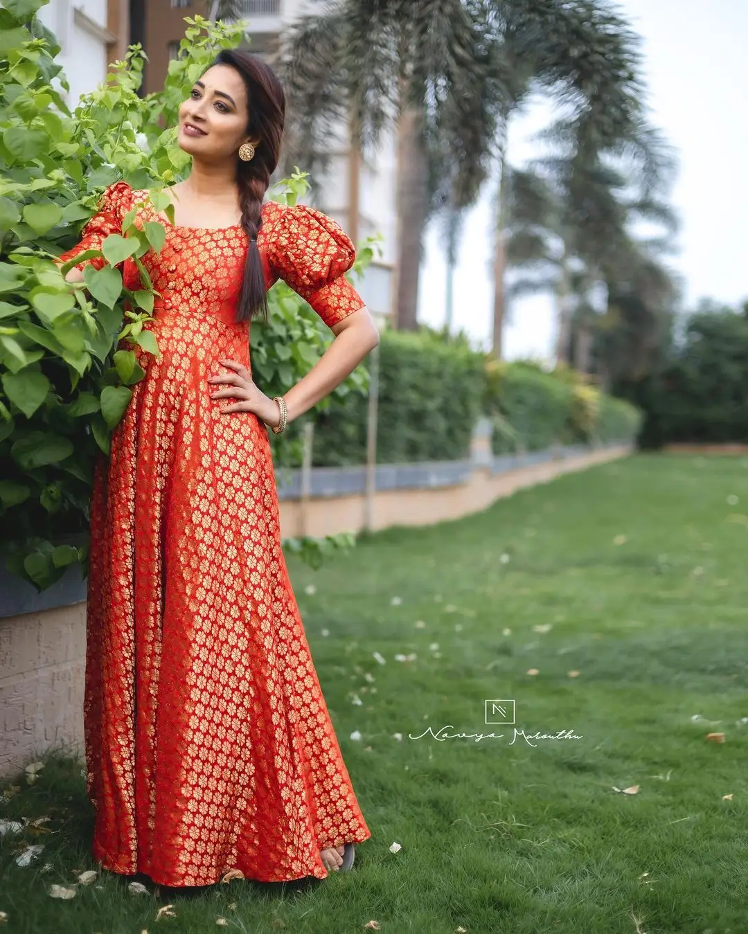 Maa TV Actress Bhanu Sri Wearing Orange Gown